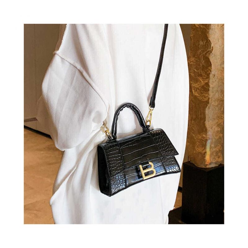 Henkeltasche Damen Alligator PU-Leder Sanduhr Handtasche Metall Schulter Messenger Bag