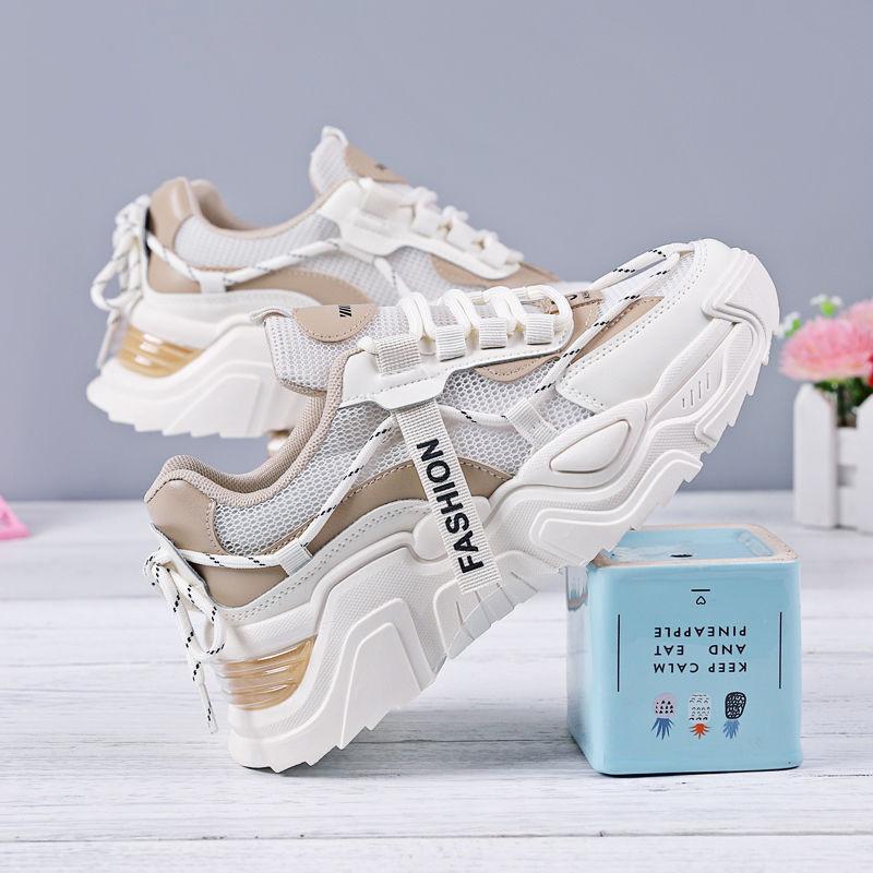 Damenschuhe Frühling atmungsaktive Sport-Freizeitschuhe Hongkong-Stil Dad-Schuhe trendige dicke Sohlen erhöhte Mesh neue Modelle