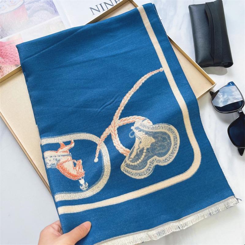 New Blue Imitation Cashmere Scarf Women's Winter Thickened Warm Scarf Versatile Cashmere Feel Fringed Shawl