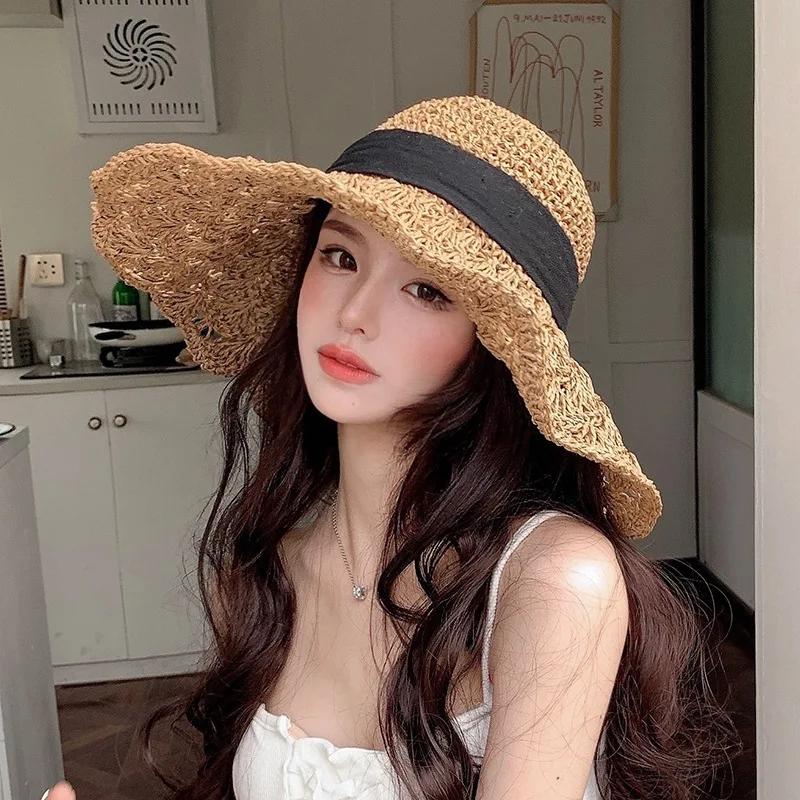 Summer Sun Hat Women Panama Hat Women Straw Hat Big Brim Beach Hat Foldable Vacation Summer Hat Sunscreen Sunshade Hat