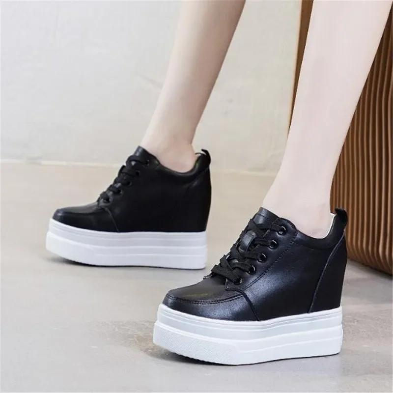 Fashion 2025 spring slope heel small white shoes female inside heighten casual single shoe platform shoes 11cm high heels womans shoes