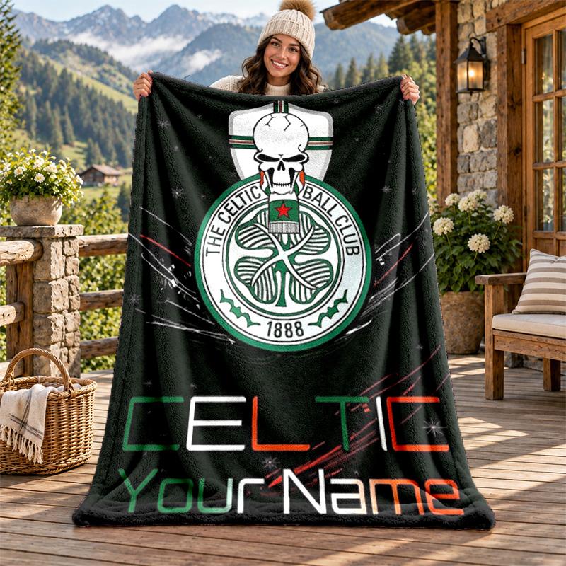 Celtic Football Club Custom Name Flannel Blanket Personalized Soft Warm Plush Throw Blanket Customized Gift for Family Friends