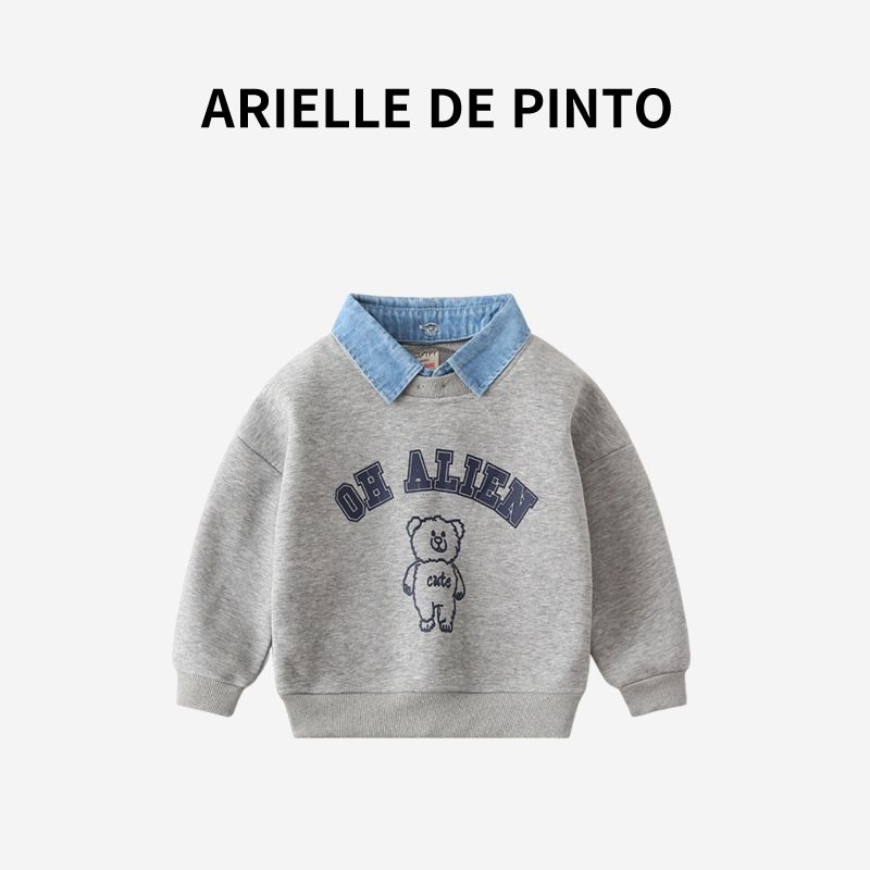 French Arielle De Pinto Boys' Suit Spring and Autumn Style Korean Style Casual Lettered Lapel Cartoon Two-Piece Set