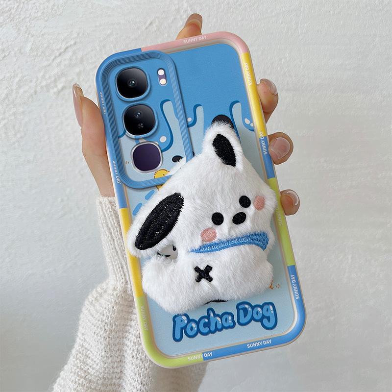 KEYSION Cute 3D Cartoon Plush Case for VIVO V40 Lite V40 SE 80W with Lanyard Soft Silicone Shockproof Phone Cover for VIVO Y19S Y200 5G