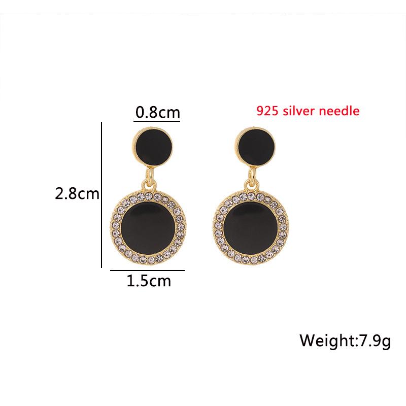 Crystal Black Round Drop Earrings for Women Double-layers Oil Dangle Earrings Bohemian Elegant Wedding Jewelry Hanging earrings