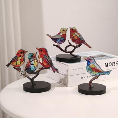 Wood Painted Bird Ornament Home Tabletop Art Decorative Small Ornament Porch TV Cabinet Bookcase Decoration