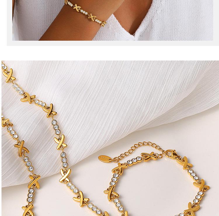 Luxurious X-Shaped Rhinestone Necklace & Full Diamond Stainless Steel Bracelet Set for Women