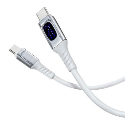 Sanwa Direct USB Type-C Kabel mit PD Leistungsanzeige, PD Kompatibel, 240W Schnellladung, 1m, Weiches Silikonkabel, Weiß, 500-USB078