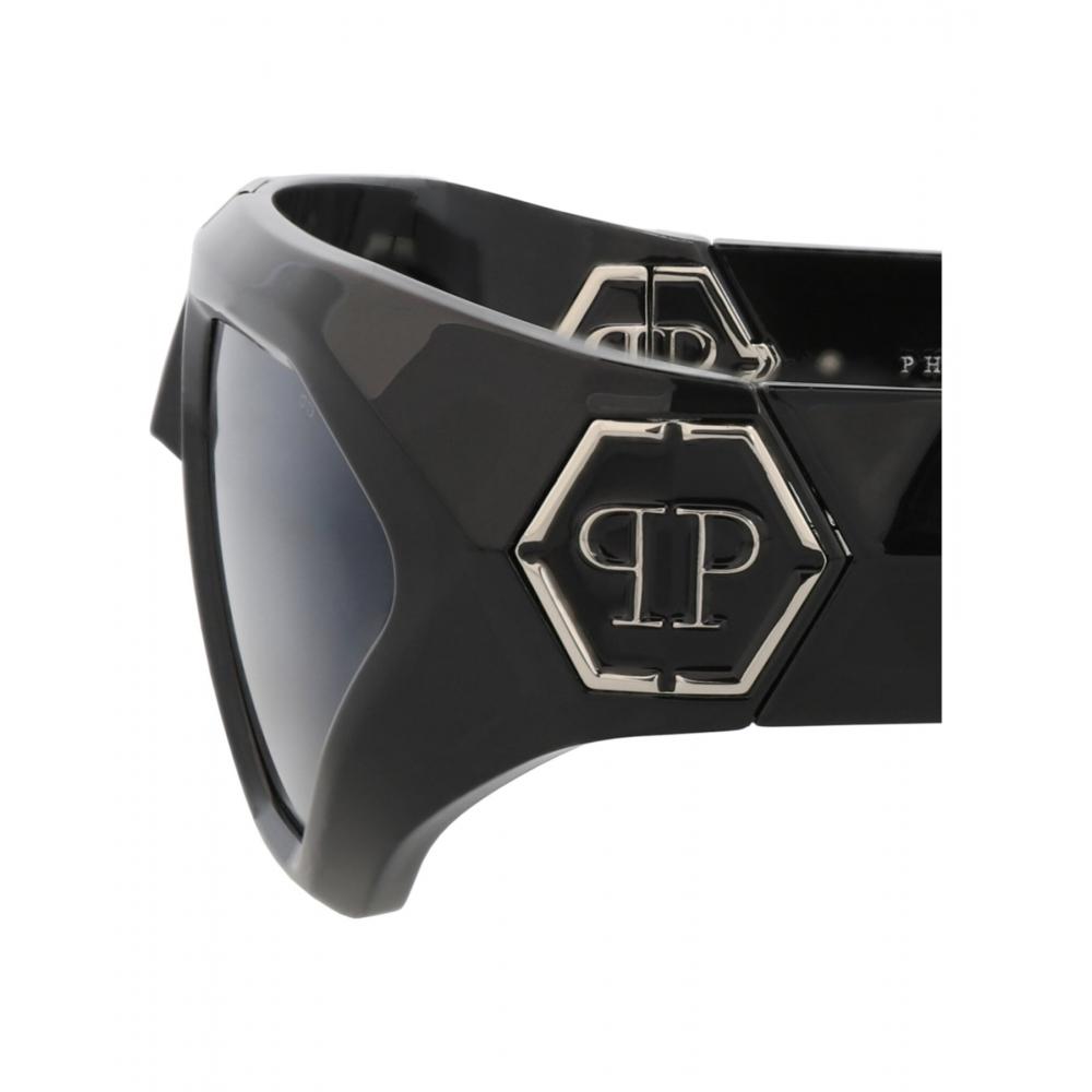 Philipp Plein Nylon Sunglasses Black Black Silver Shield Frame