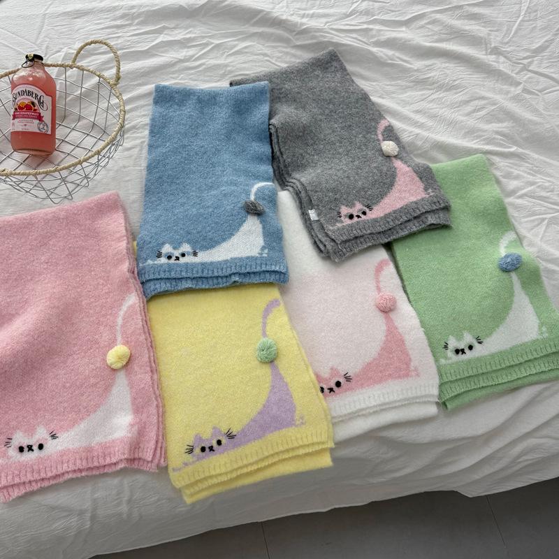 Winter 2025 Korean-Japanese Style Cute Kitten Knit Neck Warmer Scarf for Women