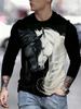 Men's T-Shirt Running Horse Graphic 3D Print Fashion Long Sleeve Crew Neck Unisex Tee Shirt Casual Summer Personality Men's Top