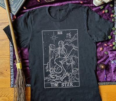 Stern Tarotkarte T-Shirt Meerjungfrau Schwarz Weiß Goth Horror Okkult Gruseliges T-Shirt