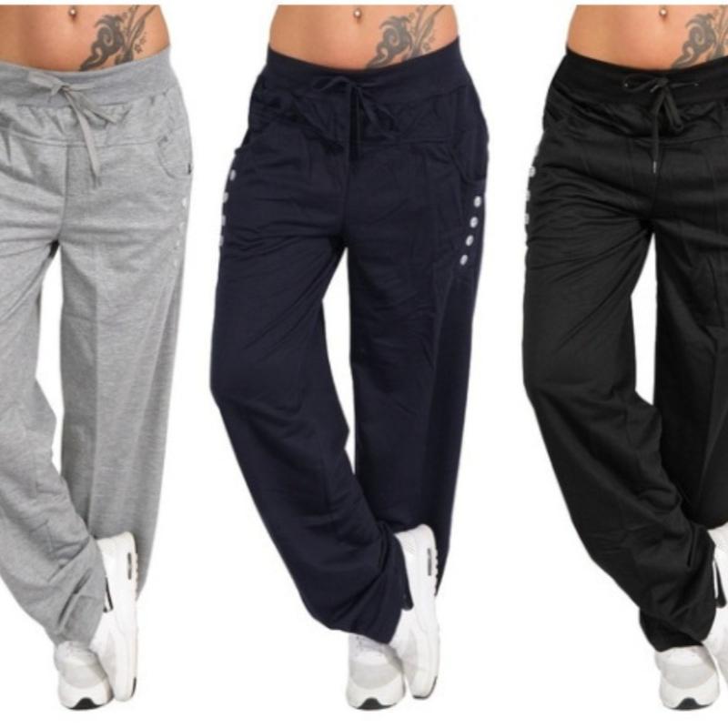 Autumn Solid Lace-up Casual Loose Wide Leg Pants Women Fashion Straight Mid Waist Plus Size Trousers Women Pockets Simple Office Lady Pants 25169