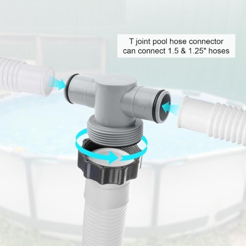 T Joint Pool Hose Adapter 1.5inch to 1.25inch Includes O Rings and Clamps Suitable for Above Ground Pool Filter Systems