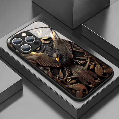 Coque de téléphone pour iPhone 17 Pro Max 11 12 13 14 15 16 Pro 17Air 16E 7 8 16 Plus XR XS X Motif Aigle de Luxe Couvercle en Verre Trempé