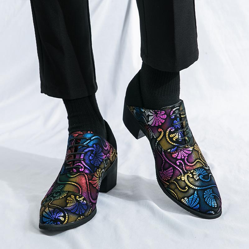 Dress Business Leather Shoes Men's Large Size High Heels Leather Shoes Men's Outer Height Office Groom Wedding Shoes