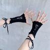 Women Sexy Fishnet Lace Fingerless Gloves Black Gothic Lolita DIY Strapping Sunscreen Sleeve Oversleeve Elastic Mesh Punk Gloves