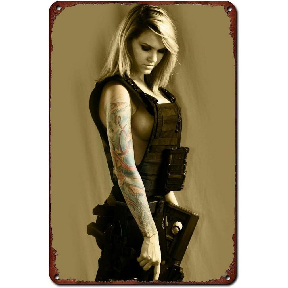 Pinup Girl Metal Tin Signs Plaque Wall Decoration Vintage Military Posters Iron Painting for Man Cave Home Cafe Garden Club B