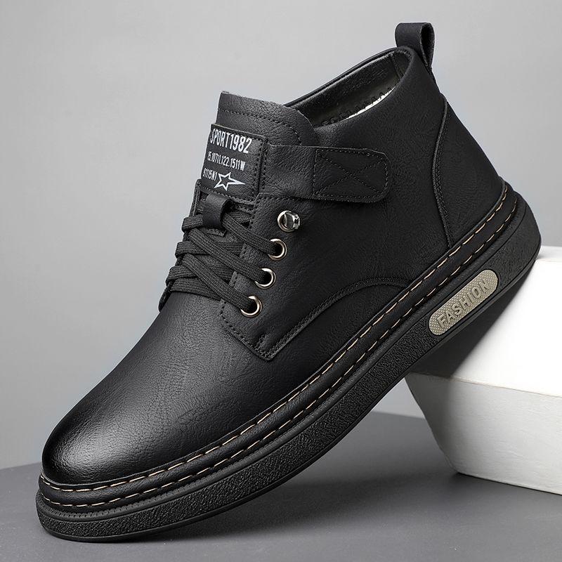 

Мужские винтажные кожаные ботильоны - Мартин средней высоты, в британском стиле, с плюшевой подкладкой, уличная рабочая обувь для осени. 38