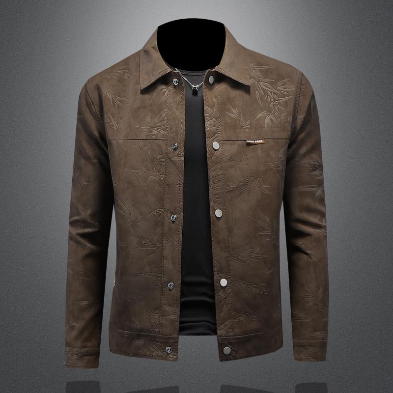 2025 New Style Mens Turn-Down Collar Leather Jacket Fashion Casual Motorcycle Slim-Fit Leather Outerwear 1810