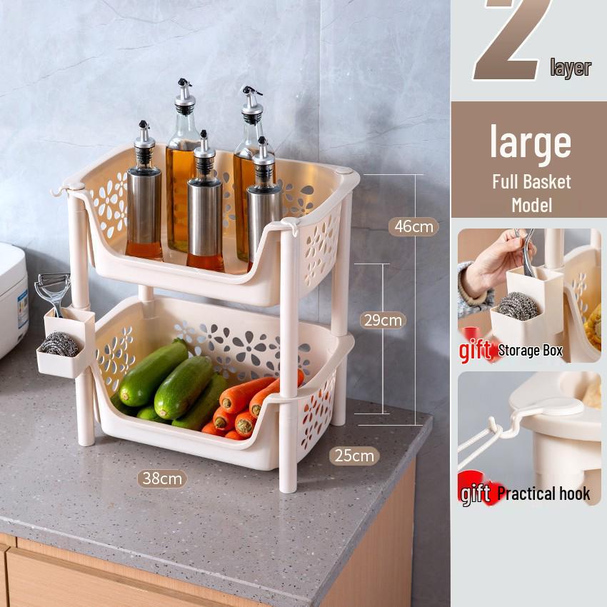 Multi-layer Kitchen Rack: Versatile Vegetable Basket, Floor Cabinet, and Snack Cart