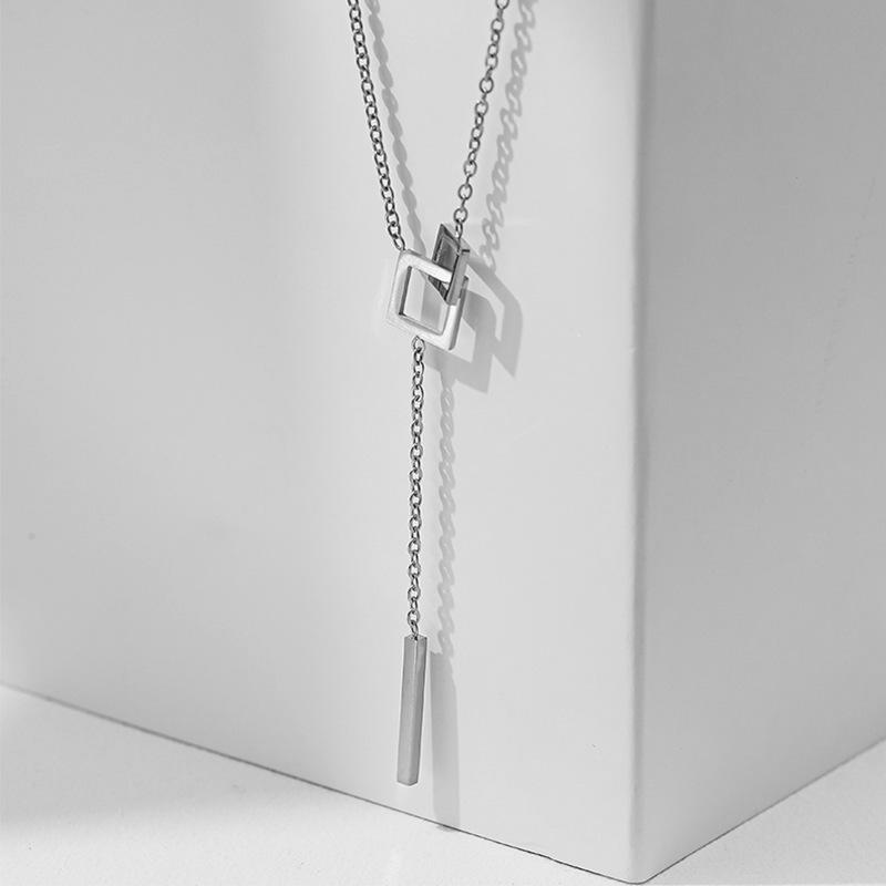 Stainless Steel Creative Design Gold Color Geometric Square Cross Pendant Necklace for Women Charm Long Choker Jewelry Colorfast
