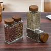 Acacia Wood Glass Seasoning Bottle Set - Pepper, Salt, Spices - 4-Piece Square Sprinkler Jars