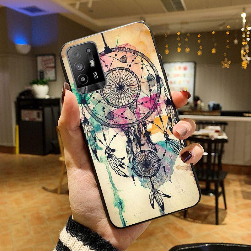 Blau gold Mandala Blume Traumfänger Hülle Handyhülle Für OPPO A74 A94 A3S A5S A9 A12 A15S A52 A53S A72 A73 2020 A91 5G Hüllen