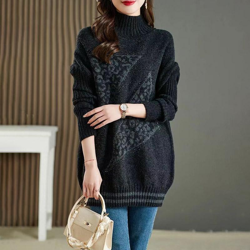 Sweater for Women Thickened Turtleneck Pullover Warm Knitted Striped Base Layer Stretchy Long Sleeve Oversize Jumper Tops