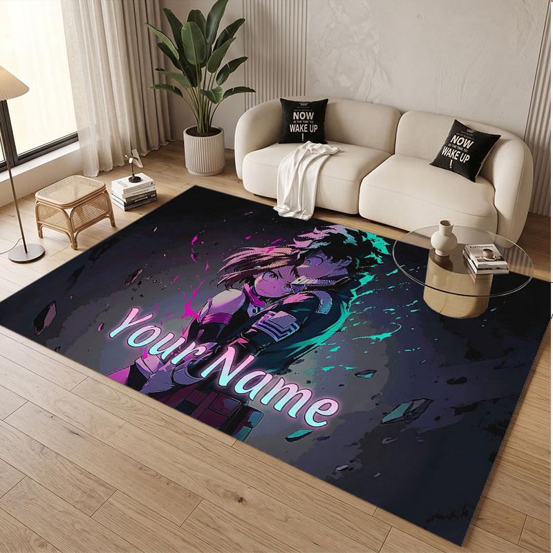 Custom Name Crystal Velvet Rug,My Hero Academia Comfortable Anti Slip Floor Mat For Room Decoration