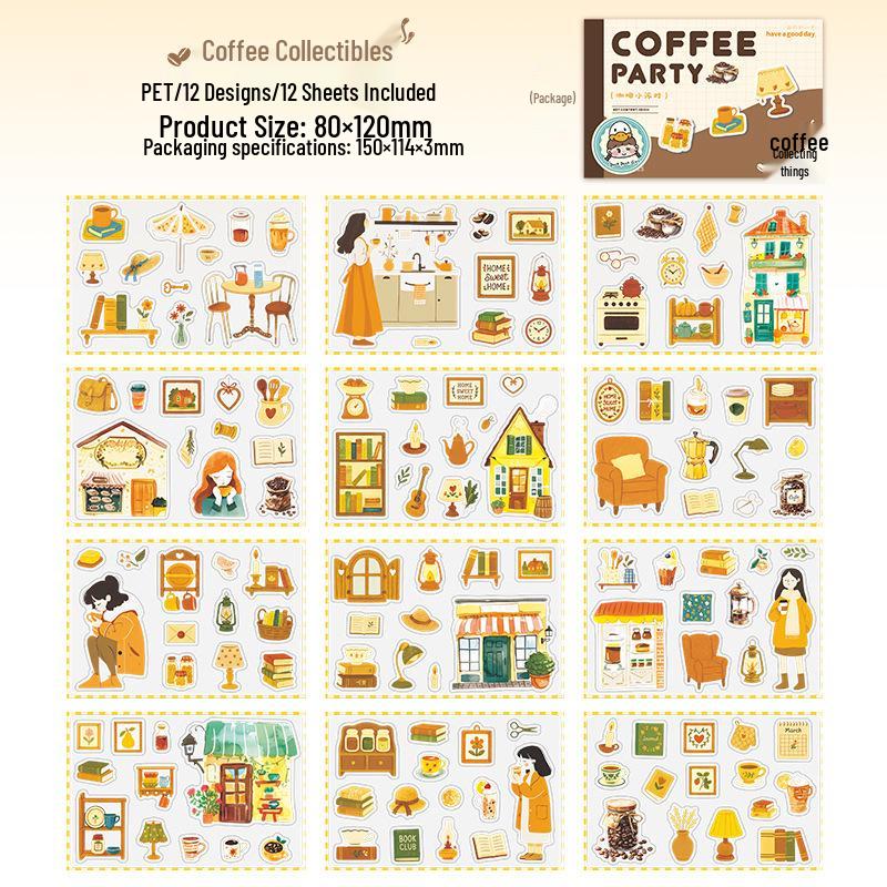 

Coffee Scenery Die-Cut PET Sticker Book - Beautiful Day Little Party Series, 12 Sheets
