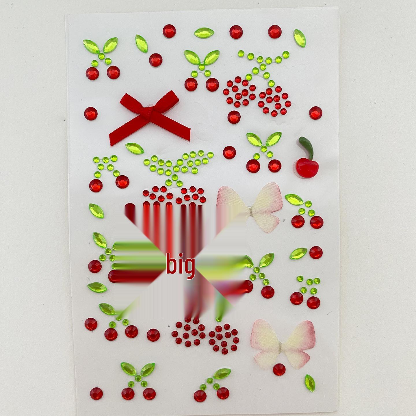 Little Cherry Rhinestone Makeup Kit: Cute Stage Performance Nail Art with Red-Pink Bow Accents