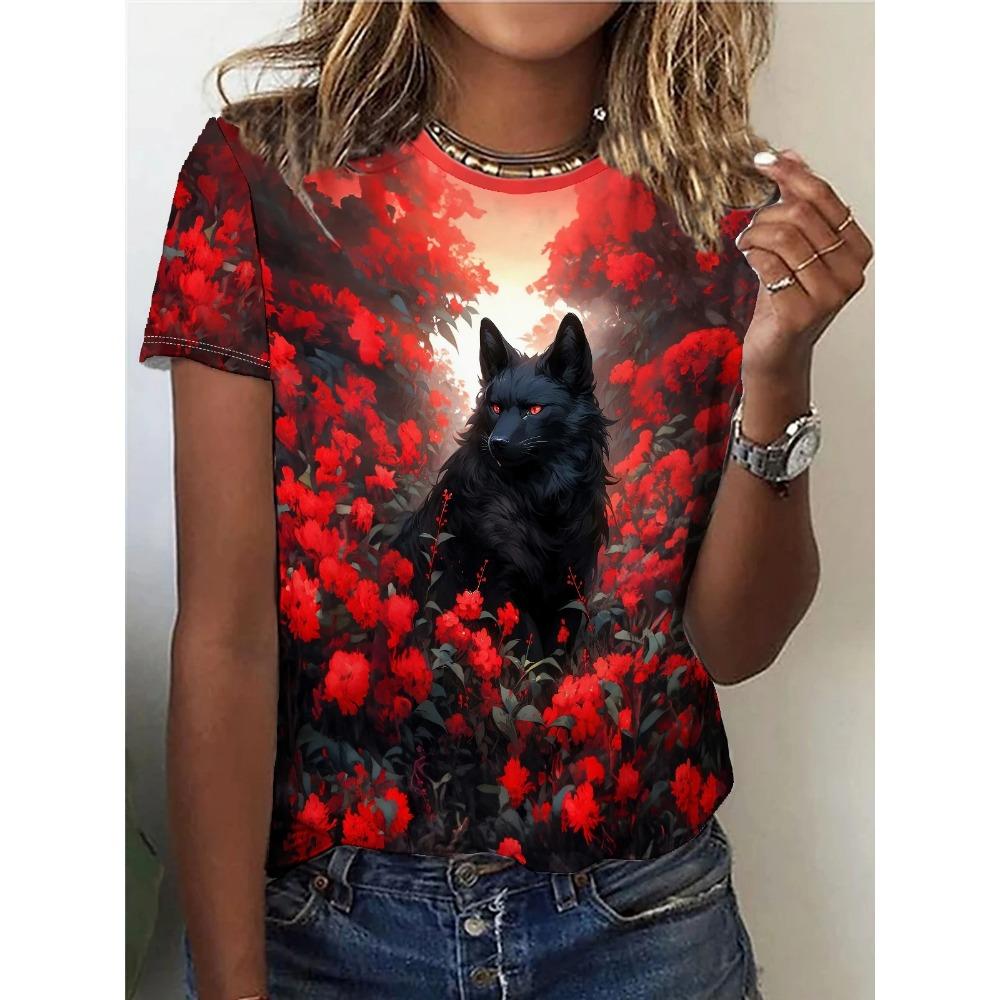 Summer Animals Lion Tiger Wolf 3D Print T-shirts Women Streetwear Fashion Y2k Short Sleeve  O-neck  Tops
