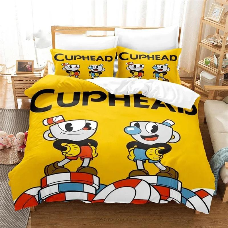 3D Printed Cartoon Cuphead Show Bedding Set,Girls Boys Adult Single Twin Queen Size,Duvet Cover Pillowcase Bedding