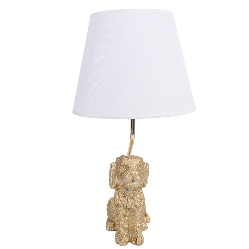 Retro Resin Dog Table Lamp Bedside Night Light with White Polyester Shade for Home Bedroom Office Decoration US Plug