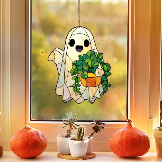 Ghost Hanging Decoration Acrylic Ghost Series Sun Catcher Cartoon Ghost Halloween Decoration for Windows Porch Walls
