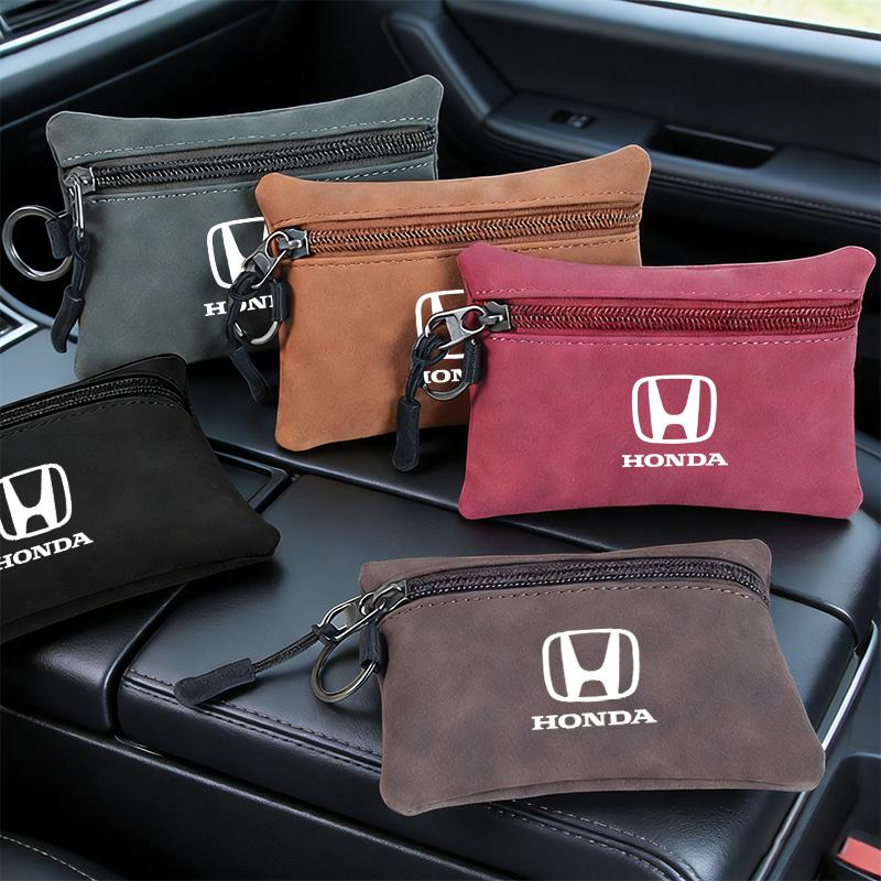 Leather Car Key Case Keychain Mini Storage Bag Zippered For Honda Jazz Pilot CRV Odyssey City Shuttle HRV CRX Civic FIT Accord XD9
