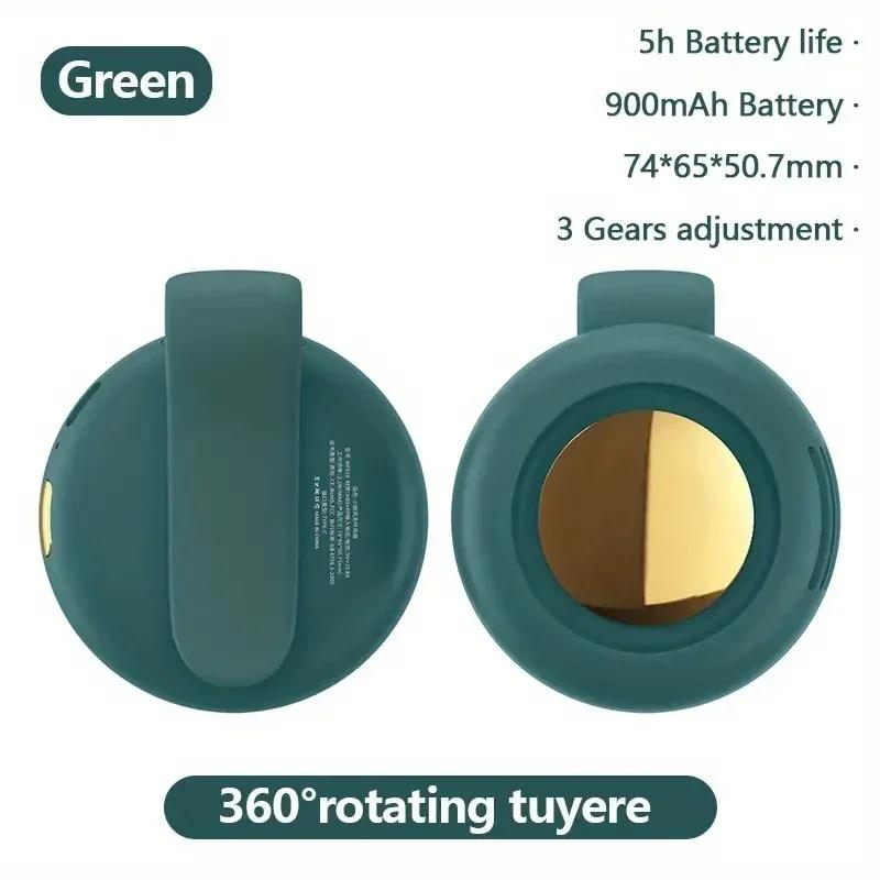 

Portable Clip On Waist Fan Hands Free Mini Air Cooler Quiet Leafless Rotating Direction Outdoor Hanging Small Whirlwind Fan зелений