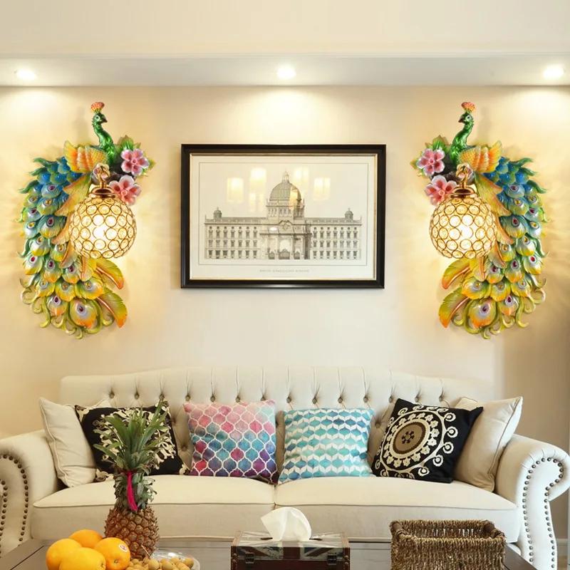 Nordic Creative Living Room Background Wall Peacock Wall European Aisle Stairs Light Luxury Simple Modern Bedroom Bedside Lamp
