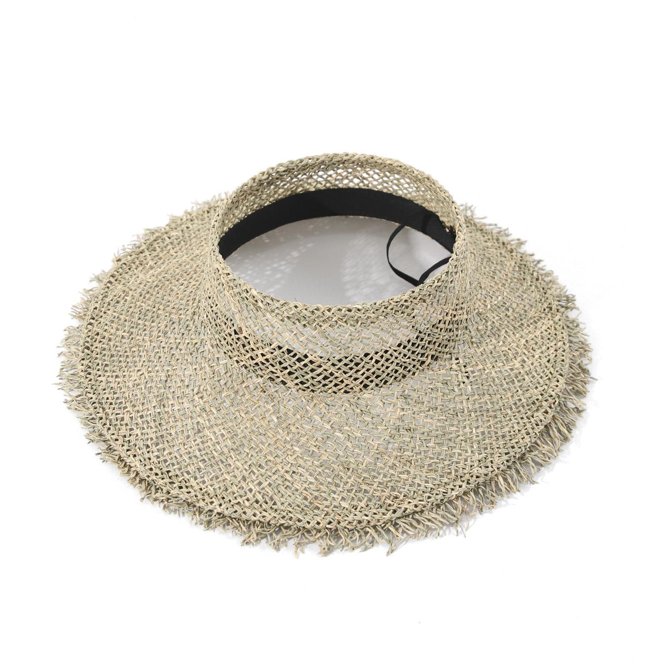 

Women s Summer Seagrass Woven Visor Hat, Frayed Edge Wide Brim, Simple Versatile Sun Protection Outdoor Travel Cap adjustable