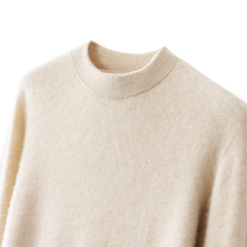100 pure cashmere shirt solid color flat semi-turtleneck sweater basic knitting men