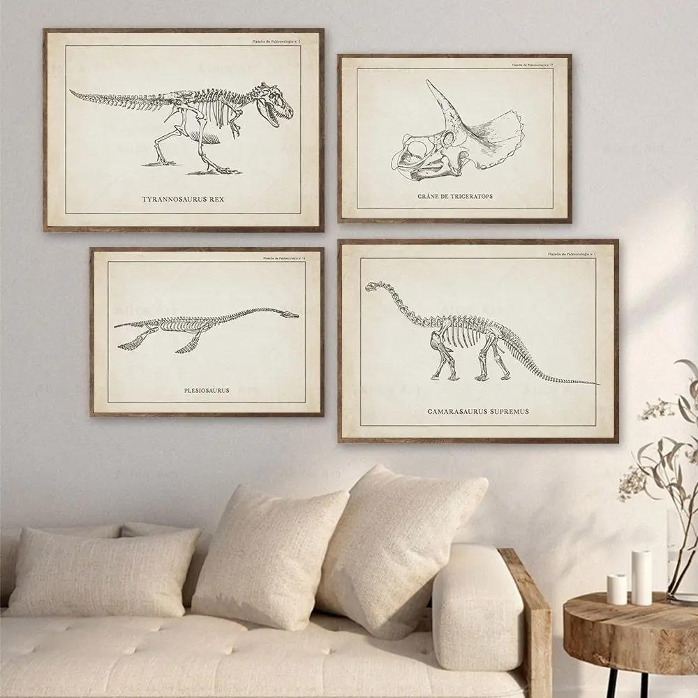 Canvas Painting Nordic Posters And Prints Vintage Dinosaur Skeleton Paleontology Wall Art Wall Pictures For Boy Kids Room Decor