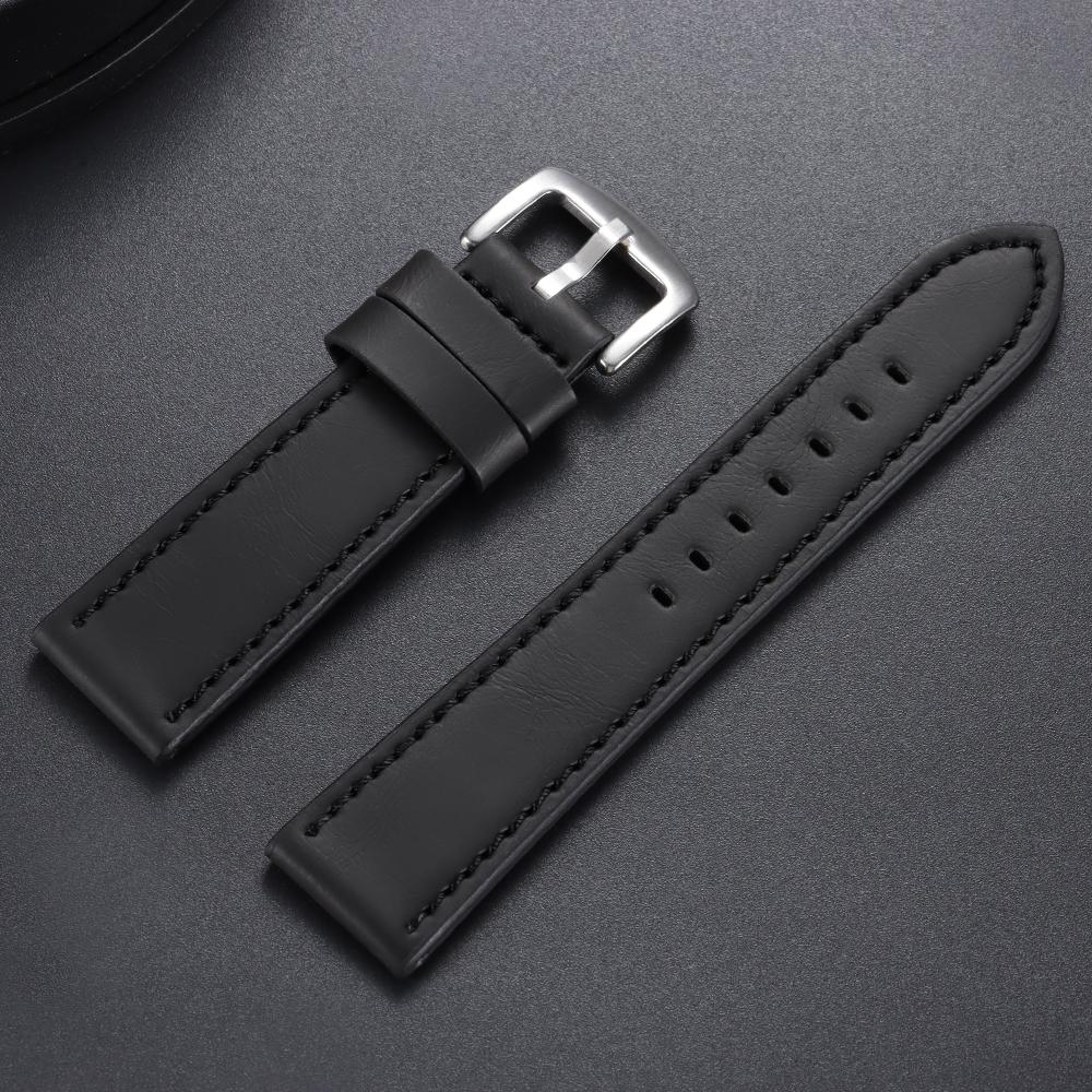 18mm 20mm 22mm 24mm Stitching Sports Watch Band Brown Genuine Leather Watch Strap Men's Steel Clasp Bracelet Universal Wristband