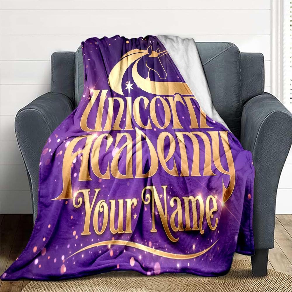 1PC Unicorn Academy Custom Name Patterned Flannel Blanket Suitable For All Seasons For Home Decor Warmth And Comfort Gifts Holiday Present