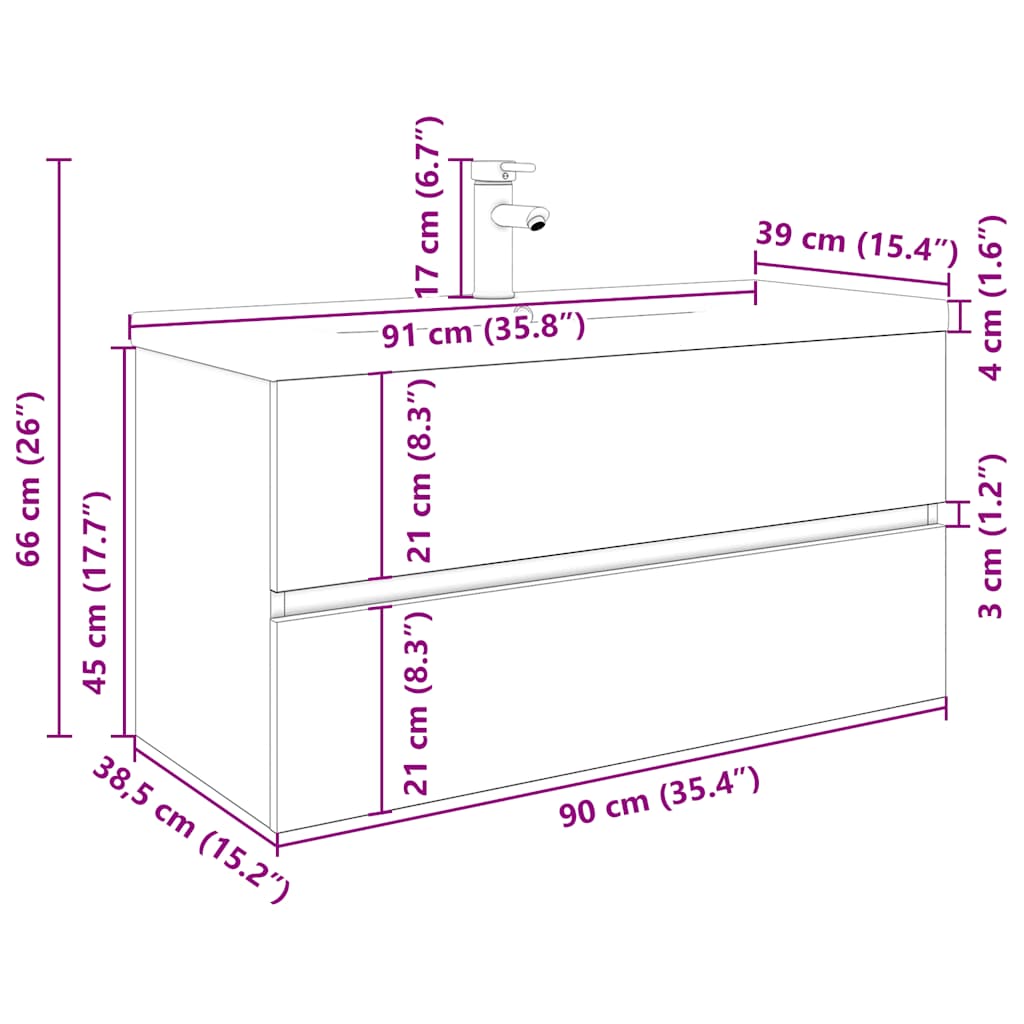 Bathroom Vanity Unit with Built In Basin and Faucet