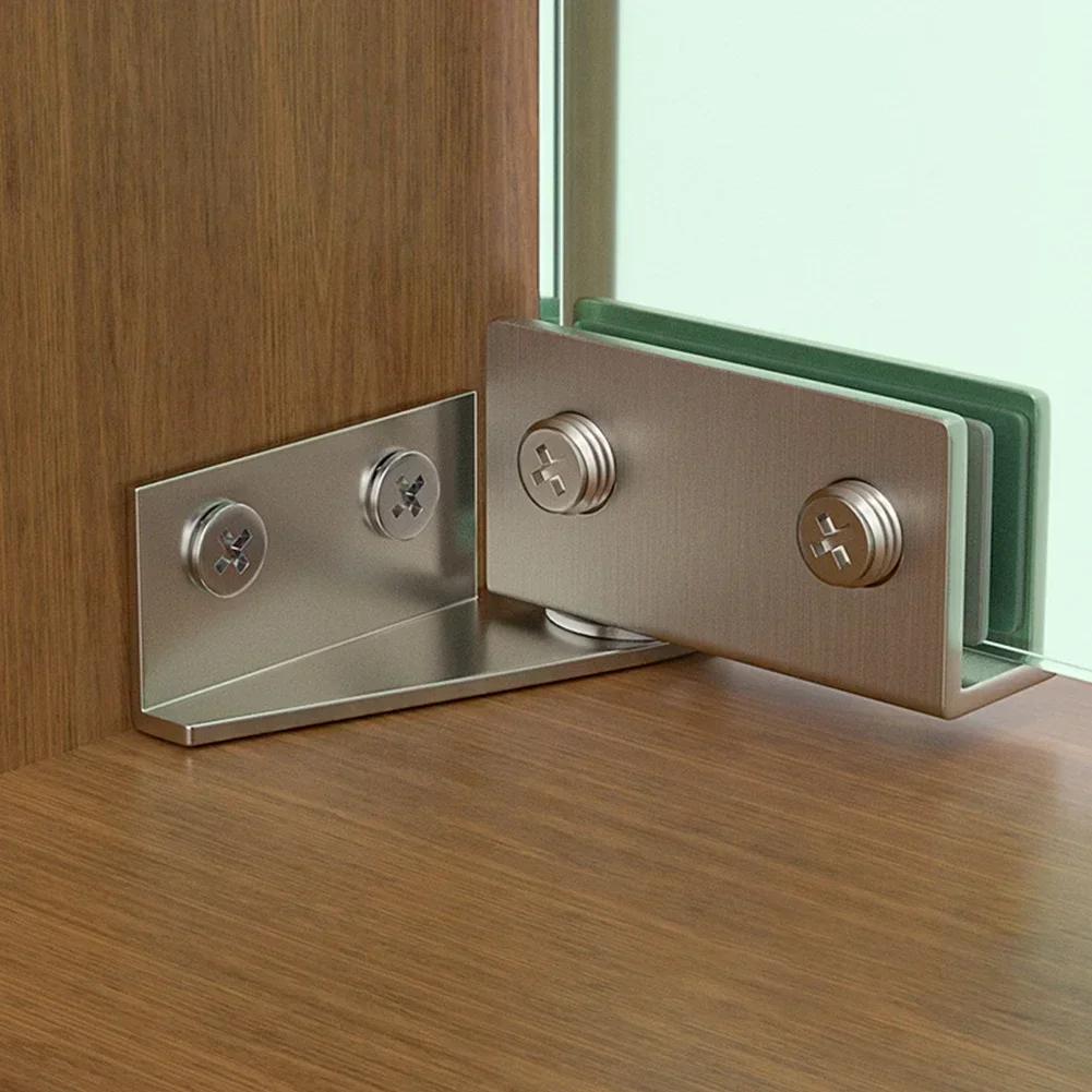 Stainless Steel Glass Door Hinge Glass Clamp Double Head Magnetic Catch Display Cabinet Hinge For 5-8mm Glass Furniture Hardware