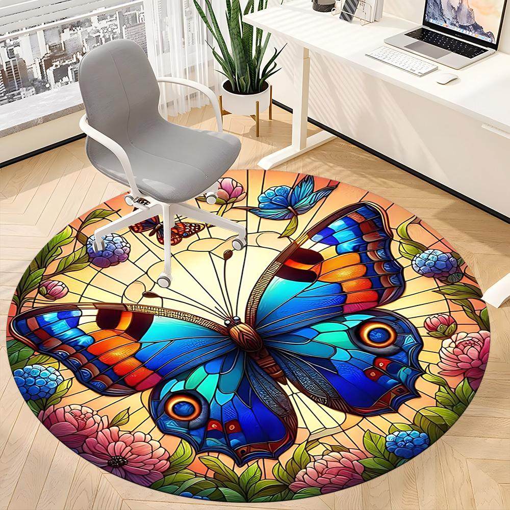 1pc Butterfly Floral Art Chair Carpet for Office, Round Non Slip Durable Large Size Office Carpet, Suitable for Office