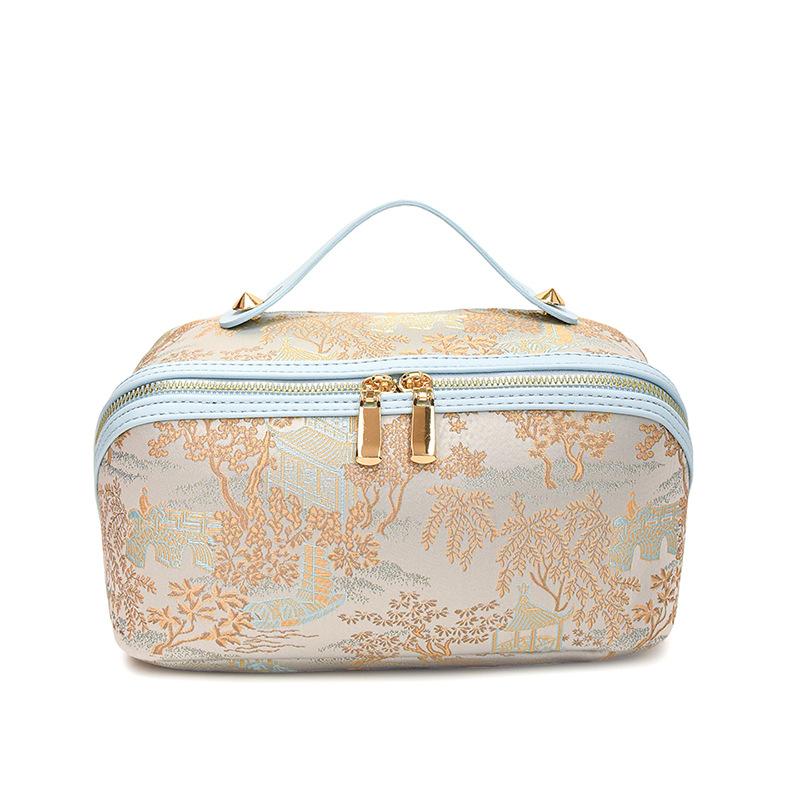 Chinese Style Embroidered Makeup Bag for Women, New Ins Large Capacity Commuting Storage Bag, Home High-end Handheld Wash Bag