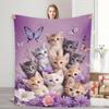 VIKAMA Purple Butterfly Pet Blanket - Machine Washable Cute Cat Print Cushion Cover, Pet Supplies for Home Decoration