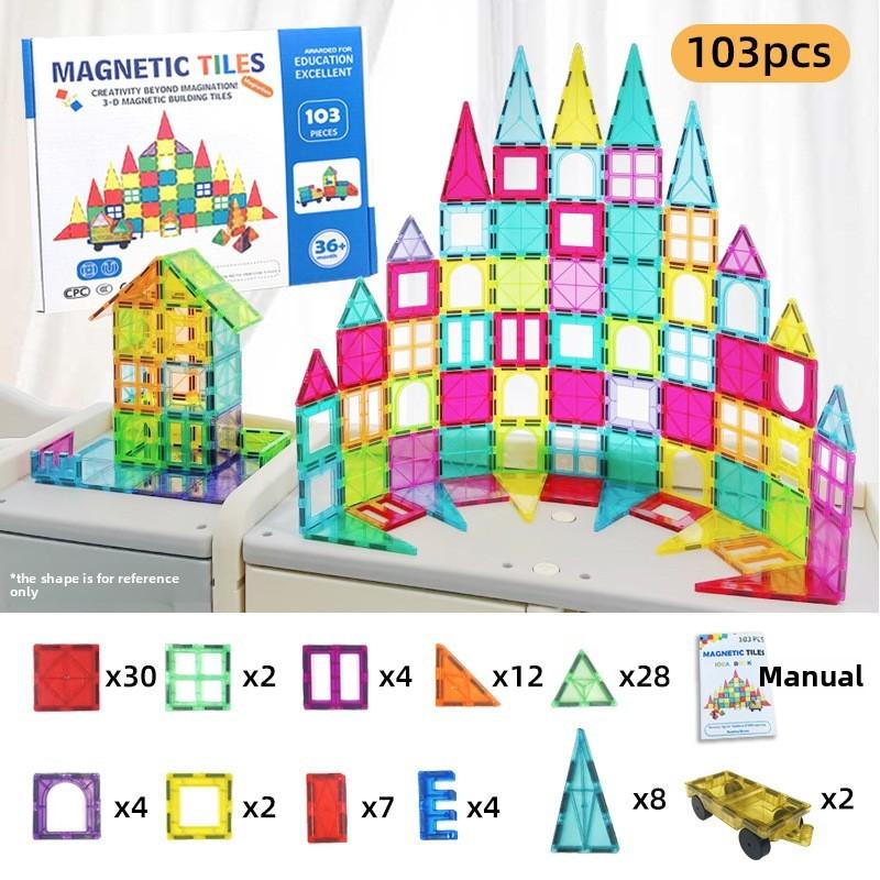 

Магнитный Набор Разноцветных Строительных Блоков-Плиток с Машинками для Детского Образования, Веселья и Colorful